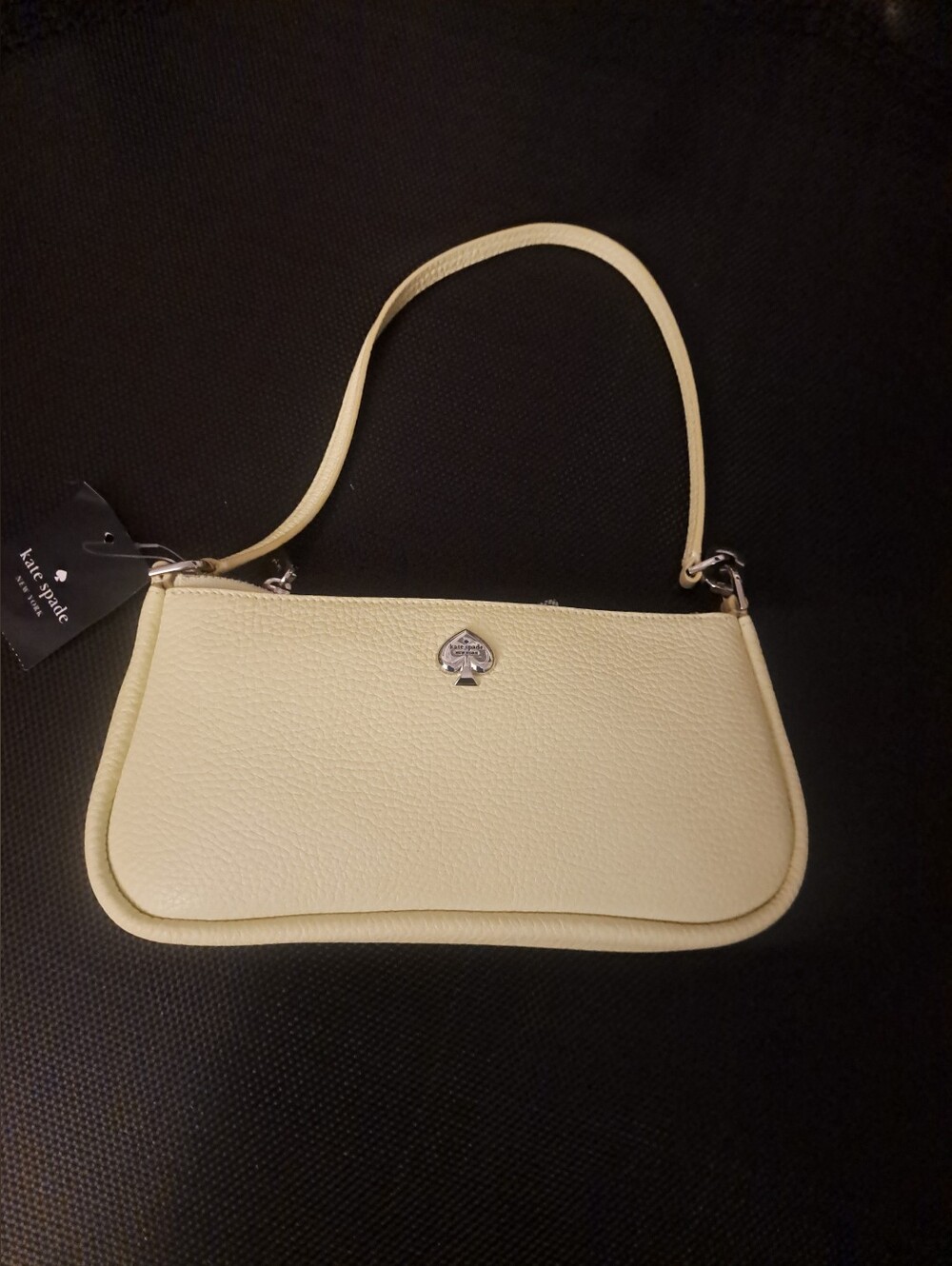 kate spade Cream Pebbled Leather Shoulder Baguette Bag